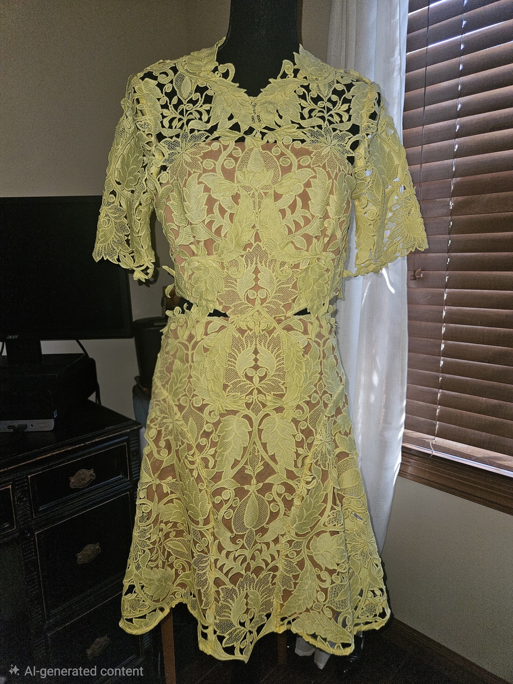 Thurley Yellow Lace Mini Dress